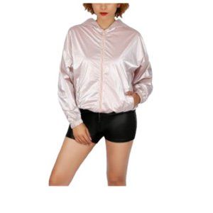 RAMISU Womens Windbreaker Jacket Pink Metallic Switchback Water Repellent L
